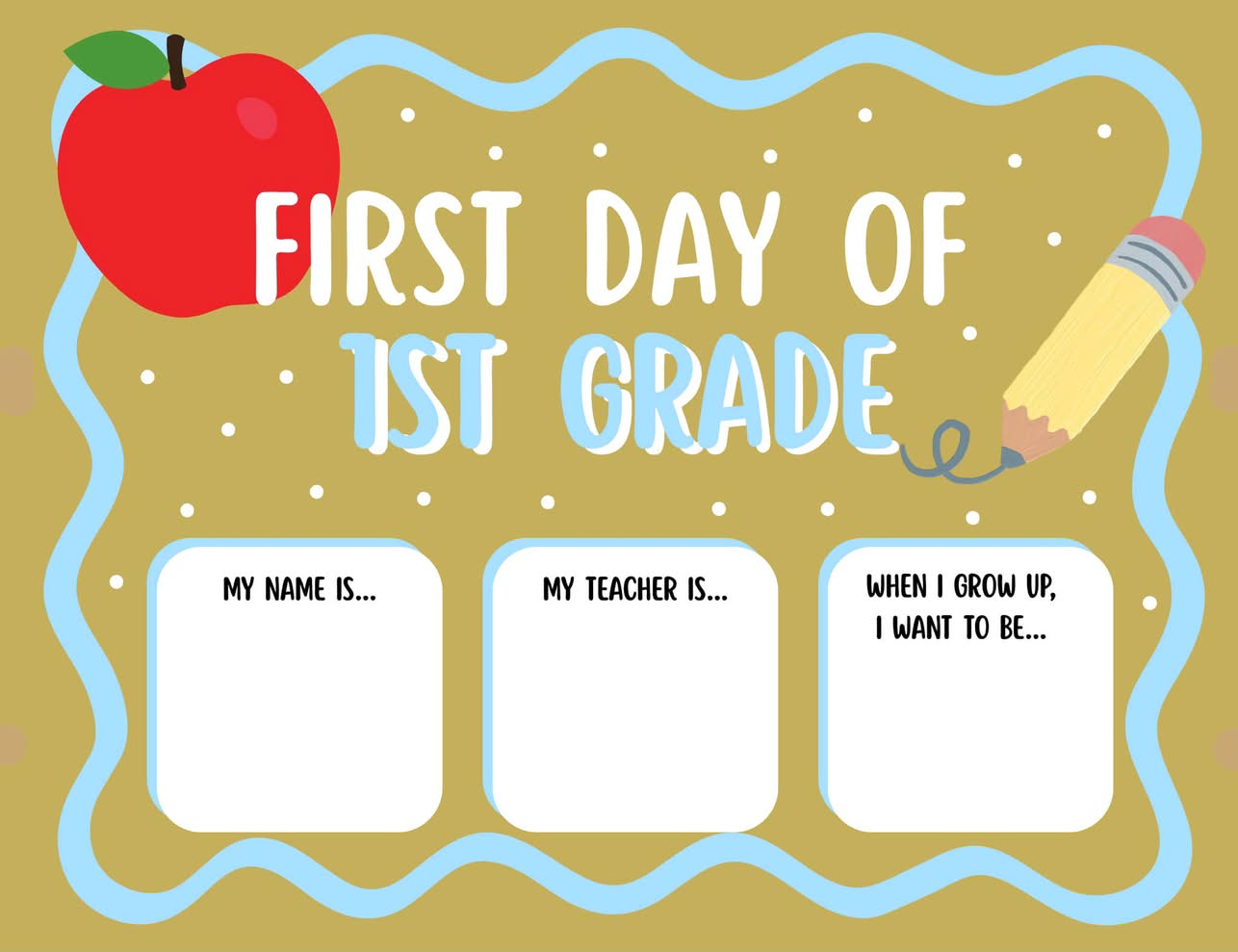 First day of 1st grade mini banner with an apple and pencil